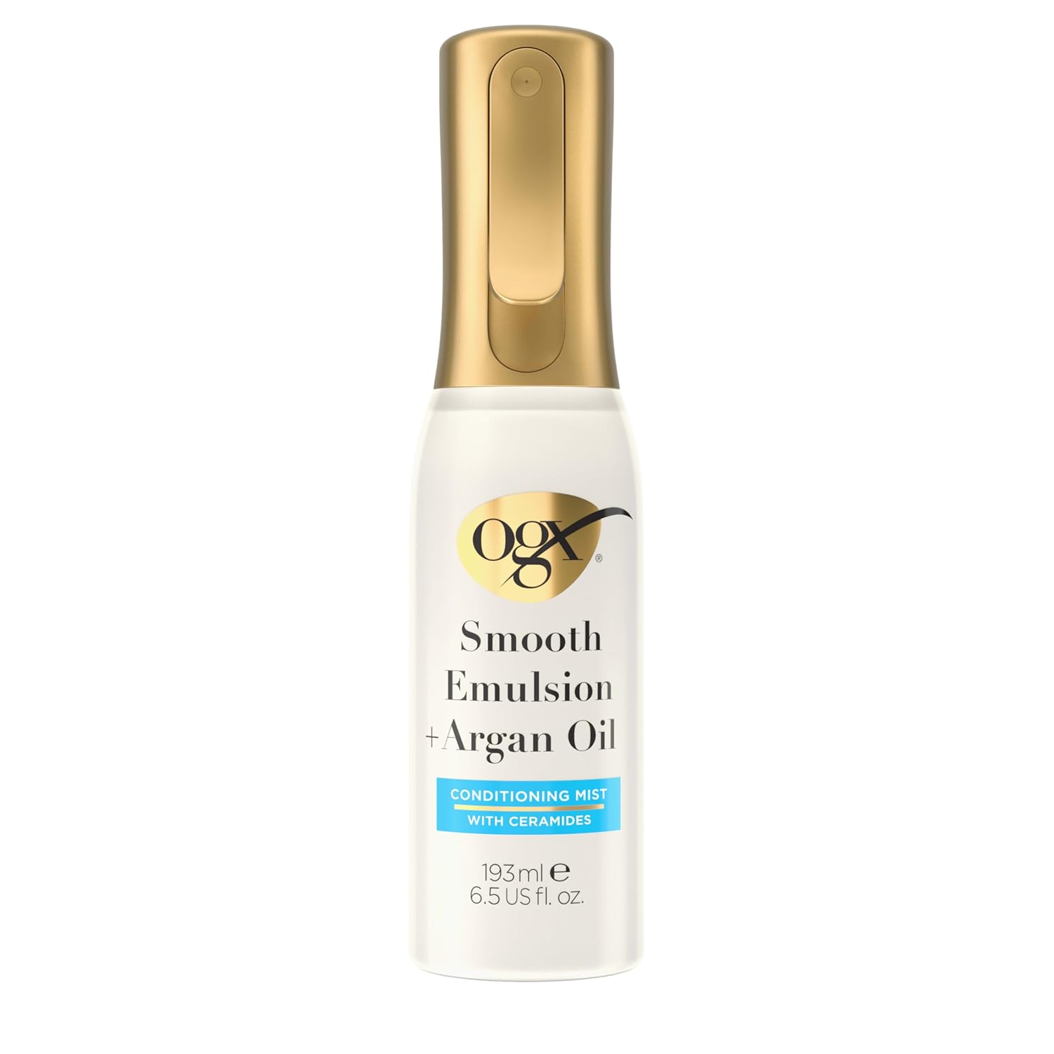 OGX Smooth Emulsion + Argan Oil Conditioning Hair Mist, Damage Repair Spray with Ceramides for 4x Smoother Hair* for up to 48 Hours Without the Weight, 450°F Heat Protection, 6.5 fl. oz
