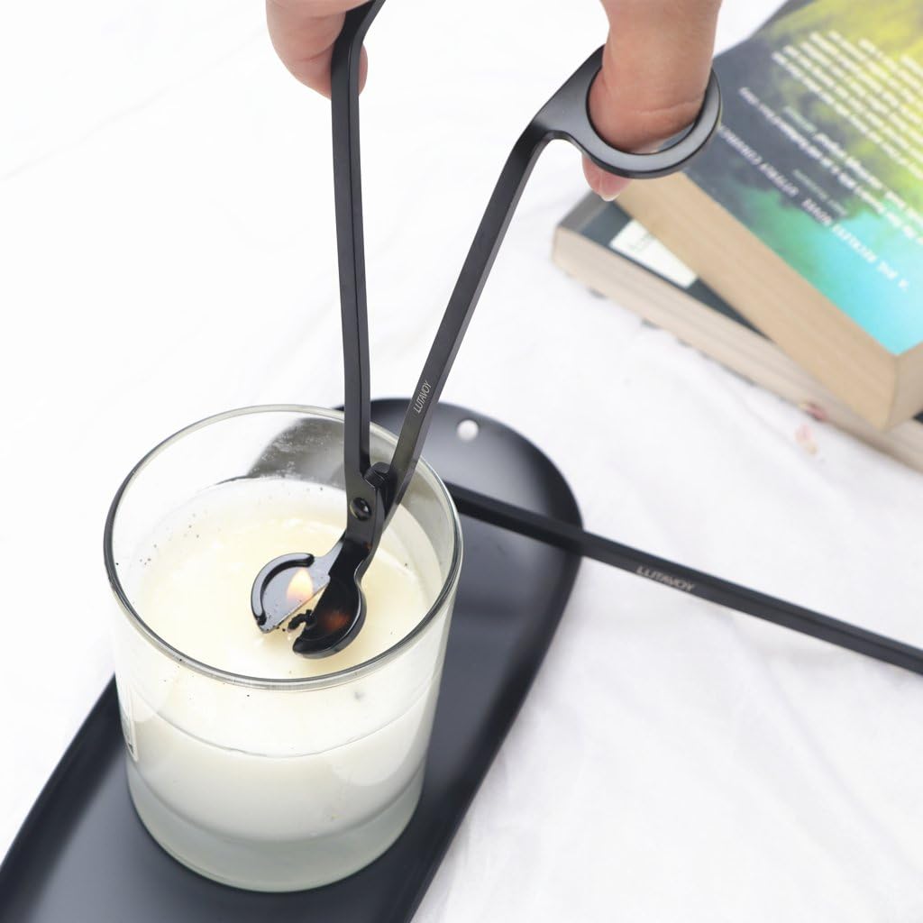 Candle Accessory Set Candle Wick Trimmer Candle Wick Dipper Candle Snuffer Storage Tray 4 Packs Candle Care Kit Gift for Candle Lovers(Black - CAB3)