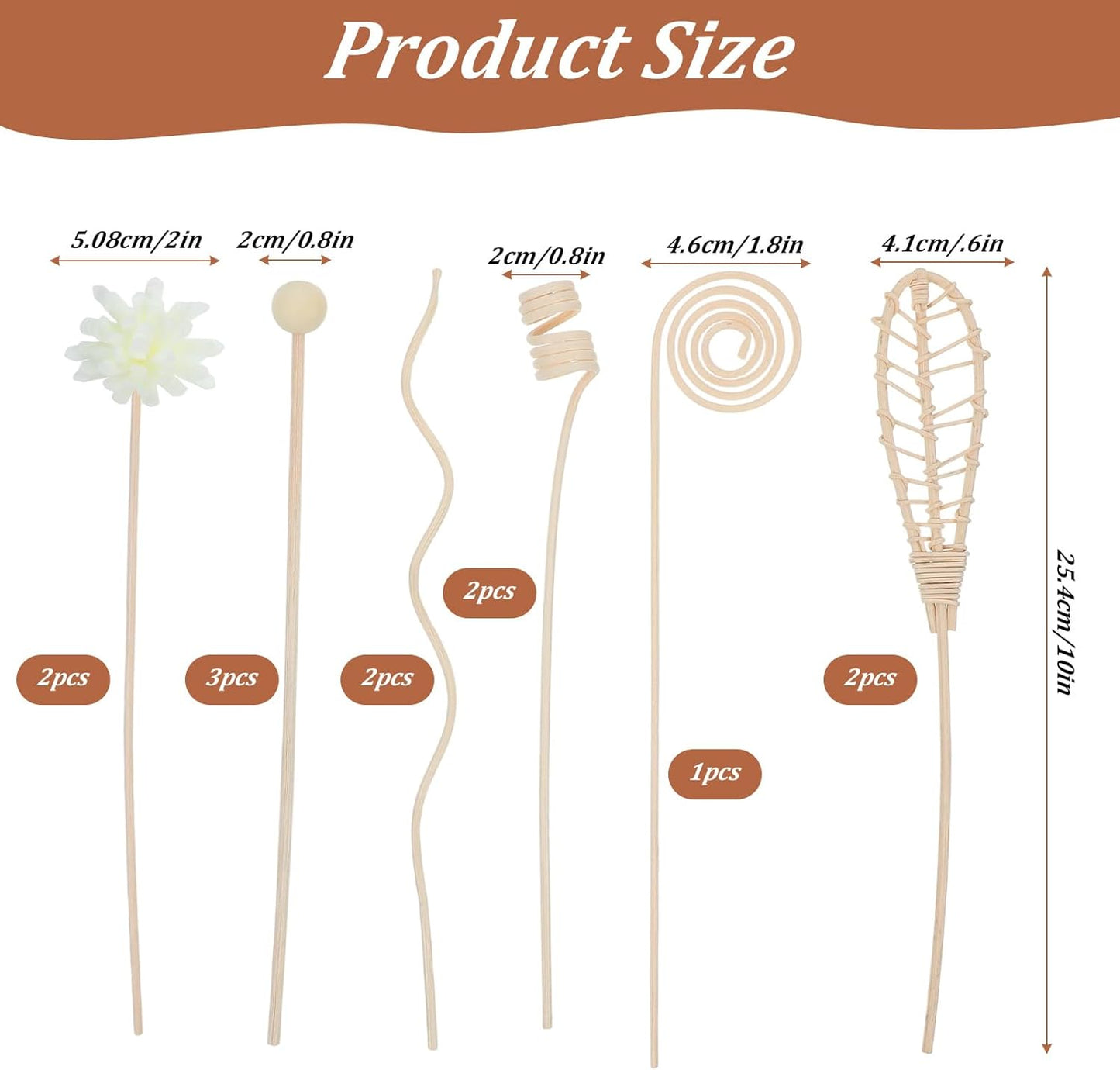 12 PCS Reed Diffuser Stick Rattan Flower Reed Fragrance Diffusers Set, 6 Style Natural Rattan Wood Oil Diffuser Sticks Replacement Refill Sticks for Living Room, Bathroom, Bedroom, Office, Home Decor
