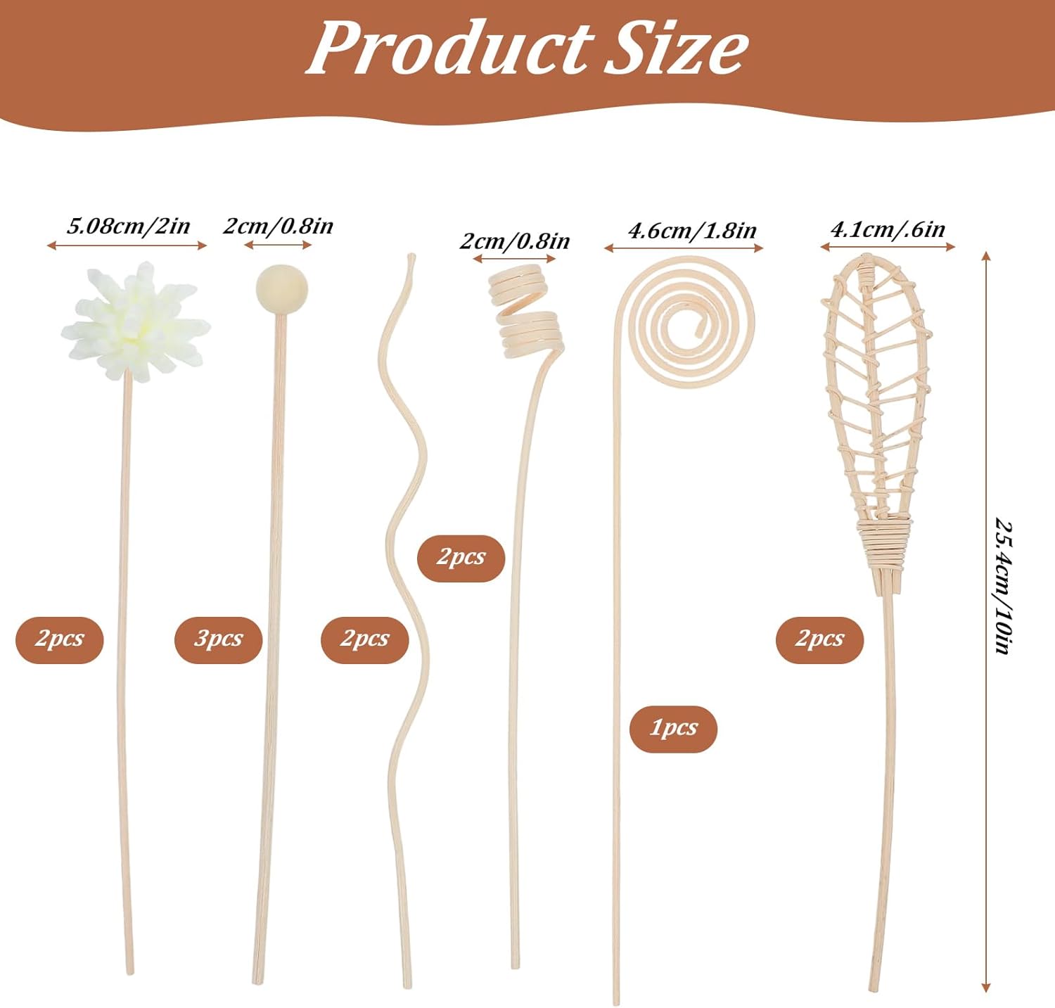 12 PCS Reed Diffuser Stick Rattan Flower Reed Fragrance Diffusers Set, 6 Style Natural Rattan Wood Oil Diffuser Sticks Replacement Refill Sticks for Living Room, Bathroom, Bedroom, Office, Home Decor