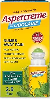 Aspercreme Essential Oils Lidocaine Pain Relief with No-Mess Roll-On Applicator, Max-Strength Lidocaine Numbs Away Nerve Pain, Moisturizing Aloe Hydrates Skin, Rosemary & Mint, 2.5 Oz.