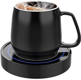 Coffee Warmer with Mug Set - Electric Beverage Cup Warmer for Desk Office Home Use, Candle Warmer Heating Plate with Gravity Switch Auto Shut Off (Up to 131F/55C), 12oz (Blue Set)