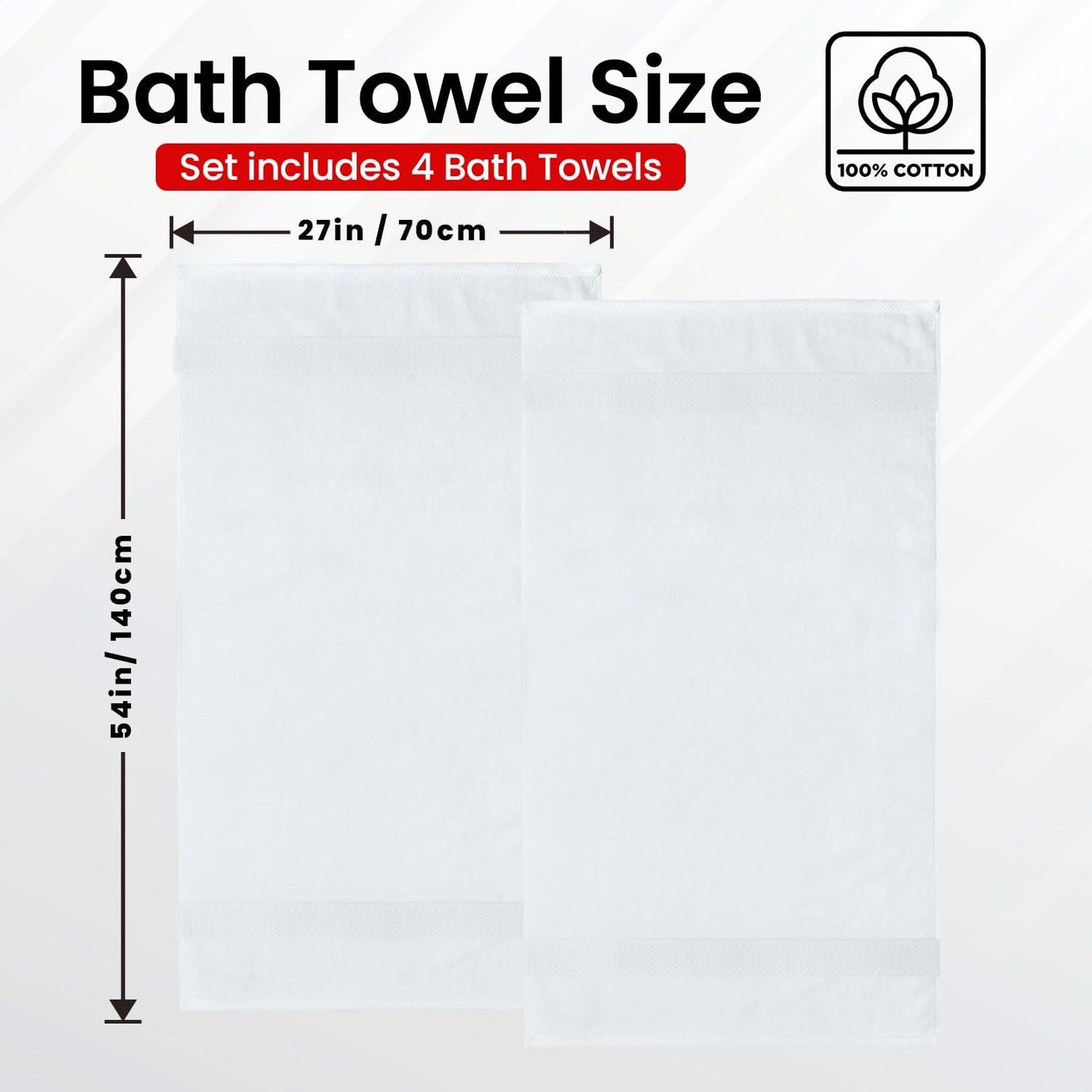 Infinitee Xclusives Luxury 100% Ring-Spun Cotton White Bath Towels Set of 4 (27x54 inches) – Soft, Absorbent & Quick-Drying Towels for Bathroom, Gym, Spa & Hotel Use (Brilliant White, Bath Towels)