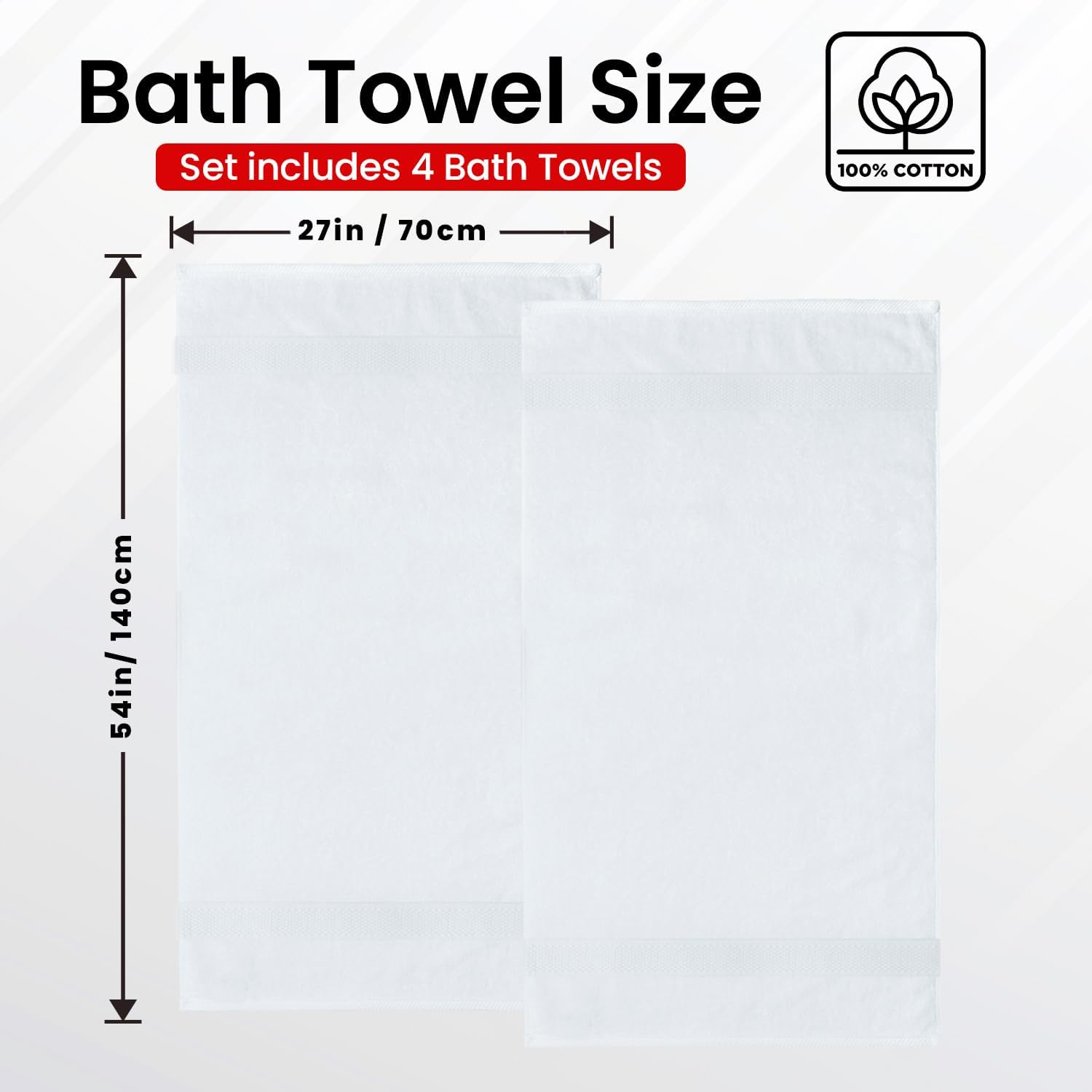 Infinitee Xclusives Luxury 100% Ring-Spun Cotton White Bath Towels Set of 4 (27x54 inches) – Soft, Absorbent & Quick-Drying Towels for Bathroom, Gym, Spa & Hotel Use (Brilliant White, Bath Towels)