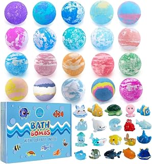 Bath Bomb Gift Set with Surprise Inside, 20 Pack Organic Bath Bombs for Kids, Kids Safe Handmade Fizzy Balls for Kid, Ideal Birthday Gift for Kids, Boys, Girls