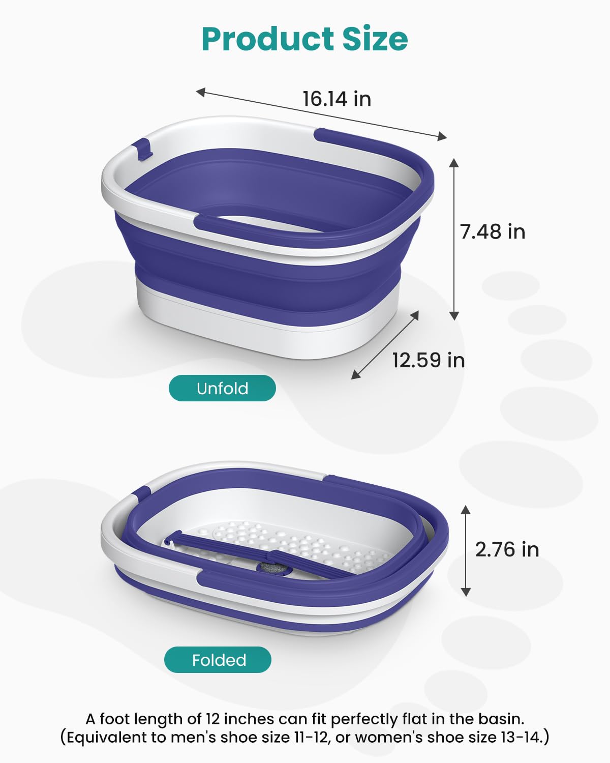 Nekteck Foot Soaking Tub Collapsible Bucket for Foot Bath Soak Tub, Feet Basin Soaker with 138 Acupressure Nodes and Pumice Stone for Feet Health Foot Spa, Gifts for Men Women Dad Mom, Purple