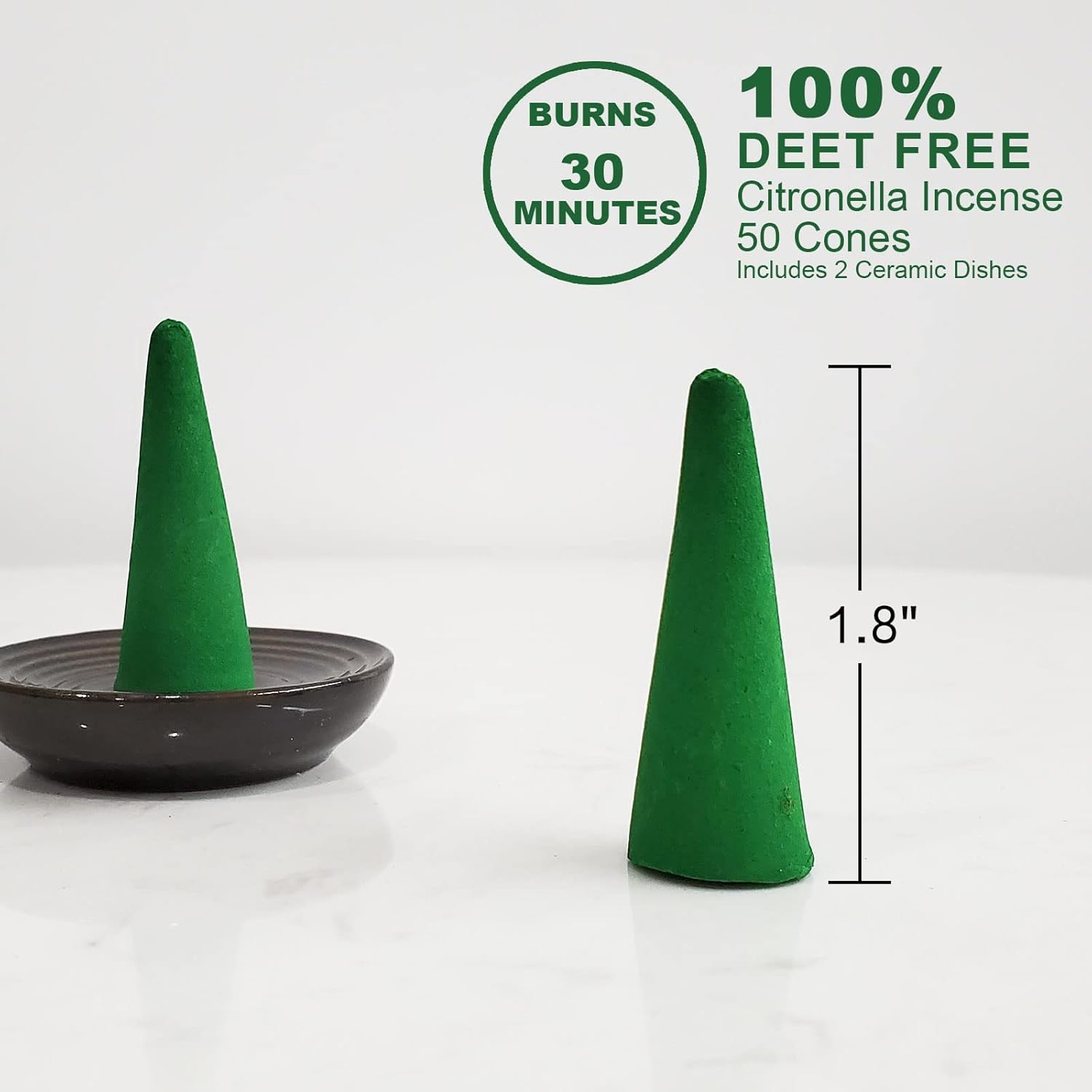 Citronella Incense Cones (50 Cones) Made with Plant Based Ingredients/Citronella Oil/Lemongrass/Rosemary Oil/Includes Ceramic Dishes