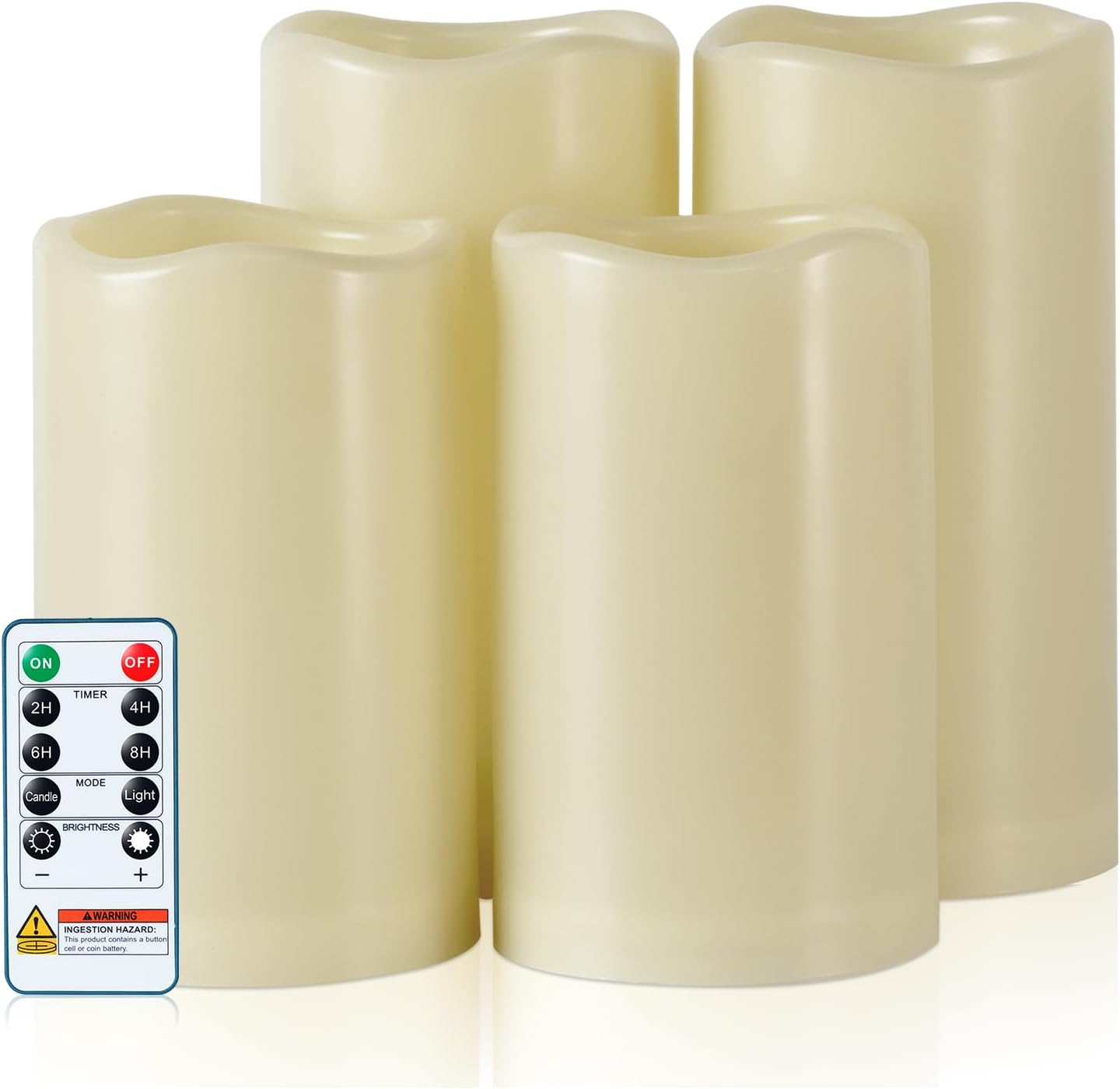 5plots 3" X 5"5" 6" 6" Outdoor Waterproof Candles, Battery Operated Led Ivory White Flameless Candles with 10-Key Remote & Timer for Indoor Home Lantern Holiday Decor, Set of 4