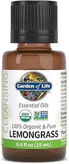Garden of Life Essential Oil, Lemongrass 0.5 fl oz (15 mL), 100% USDA Organic & Pure, Clean, Undiluted & Non-GMO - for Diffuser, Aromatherapy, Meditation - Cleansing, Relaxing, Calming, Cleaning