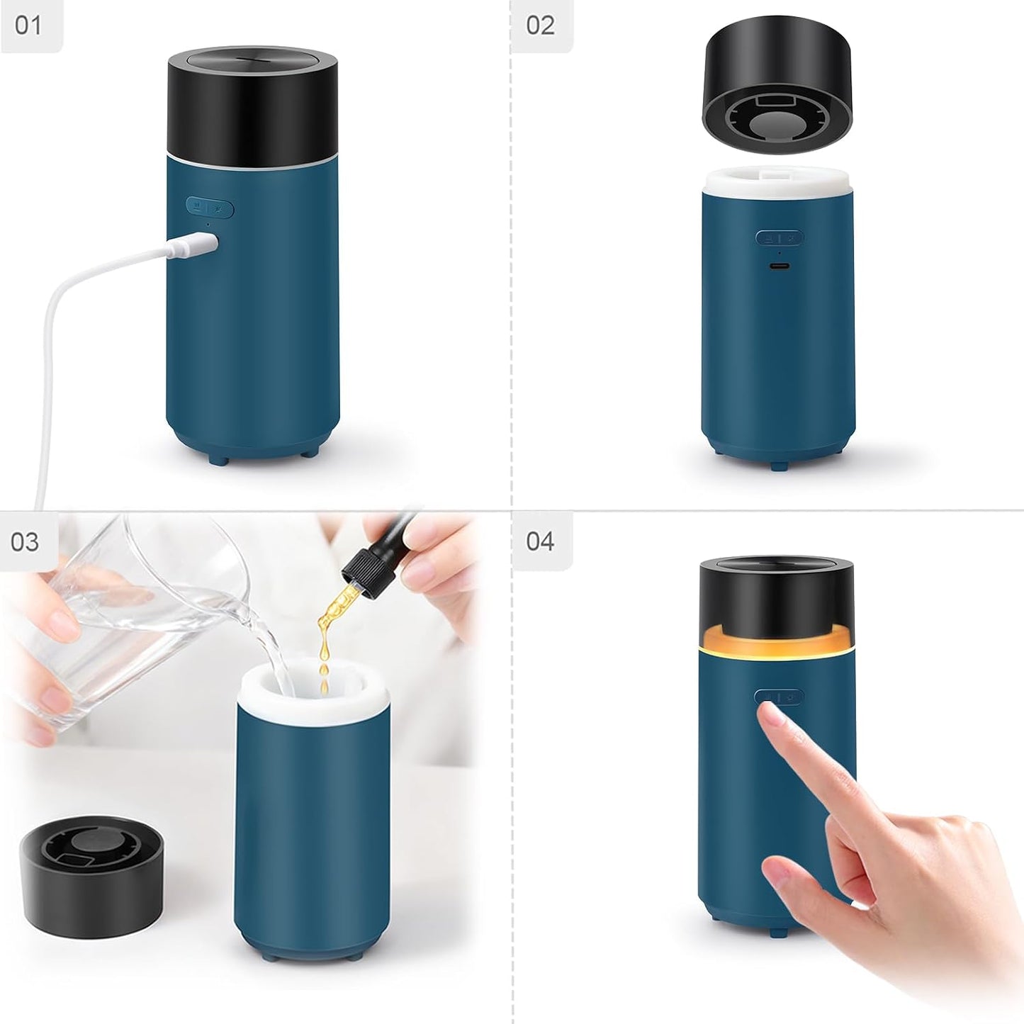 HODEMI Portable Smart Essential Oil Diffuser,Cold Mist Car Air Freshener Aromatherapy Diffuser with 10 LED Lights,Built-in Battery,Auto On/Off,4/8 Timer Modes,for Home Office and Travel (Blue)