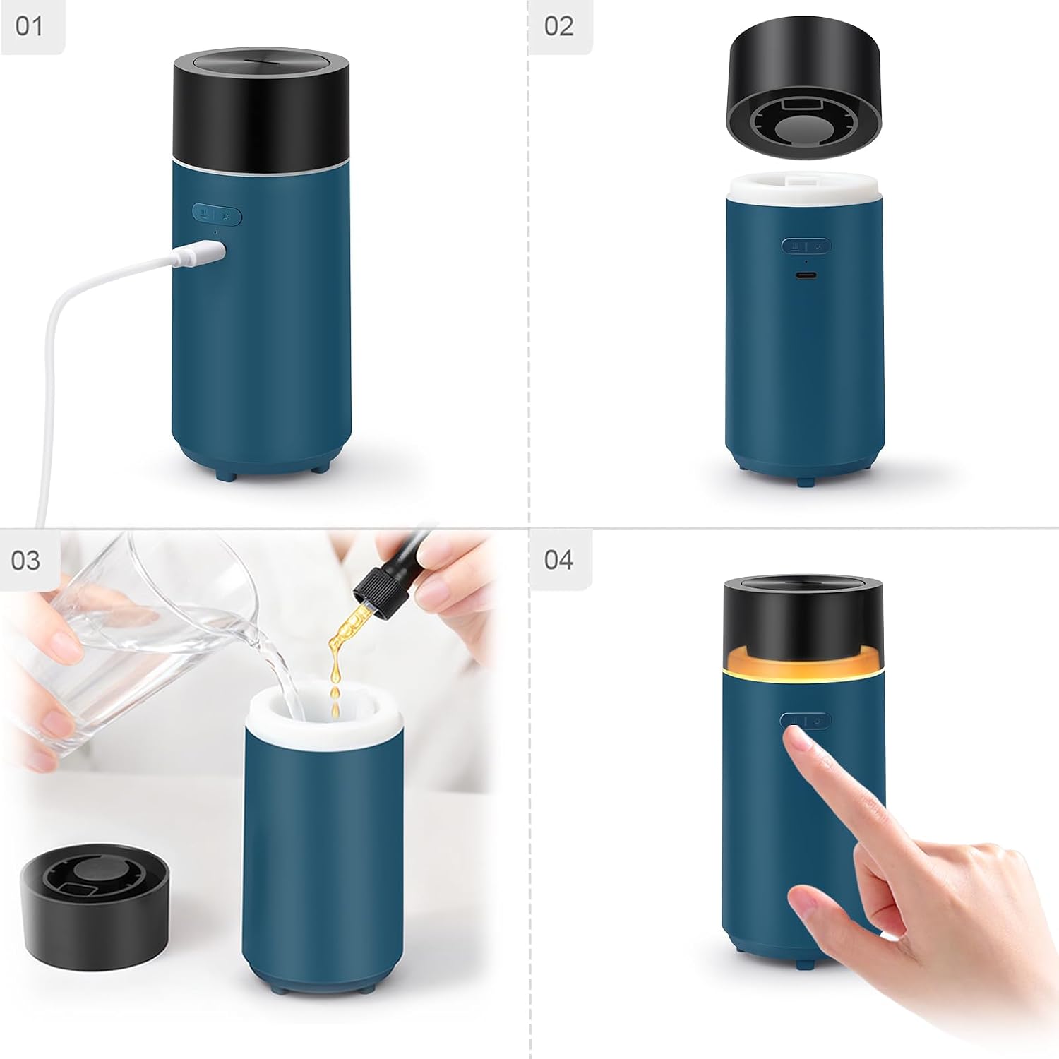 HODEMI Portable Smart Essential Oil Diffuser,Cold Mist Car Air Freshener Aromatherapy Diffuser with 10 LED Lights,Built-in Battery,Auto On/Off,4/8 Timer Modes,for Home Office and Travel (Blue)