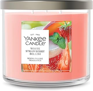 Yankee Candle White Strawberry Bellini Scented Candle, 14.5oz 3-Wick Candle Jar with up to 40 Hours Burn Time, Giftable