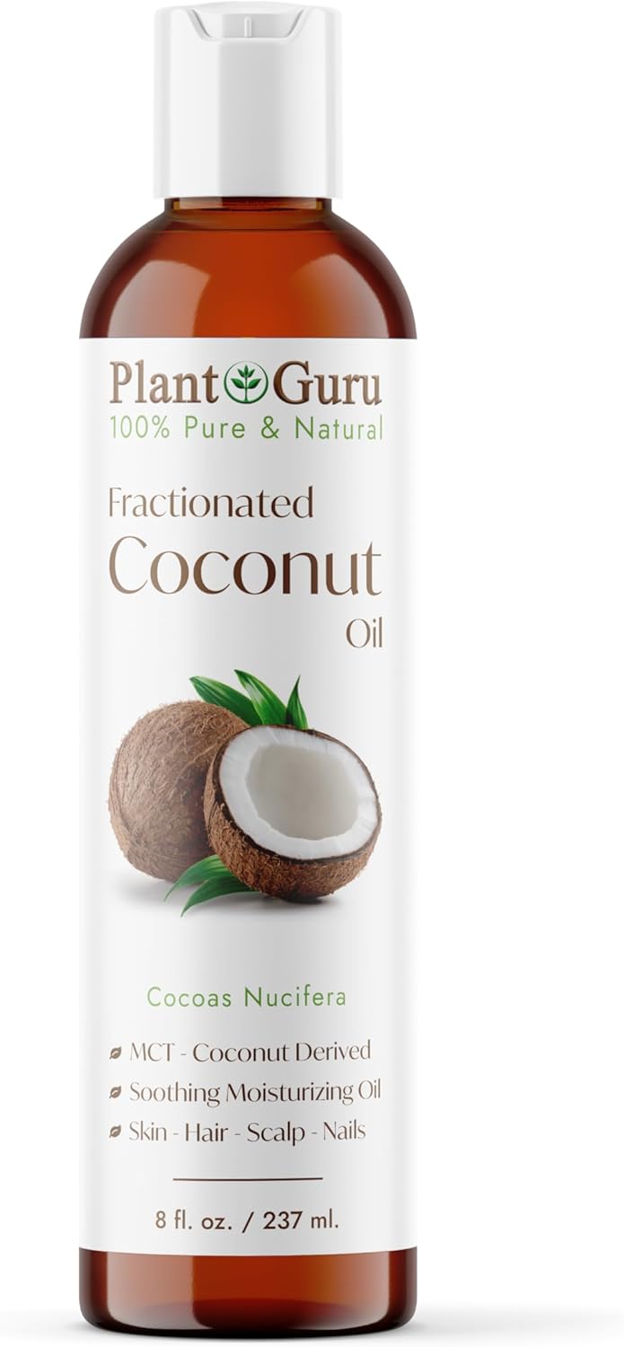 Plant Guru Fractionated Coconut Oil 8 fl. oz 100% Pure MCT Natural Carrier - Skin, Face, Body, Massage and Hair Growth Moisturizer, Great for Diluting Aromatherapy Essential Oils