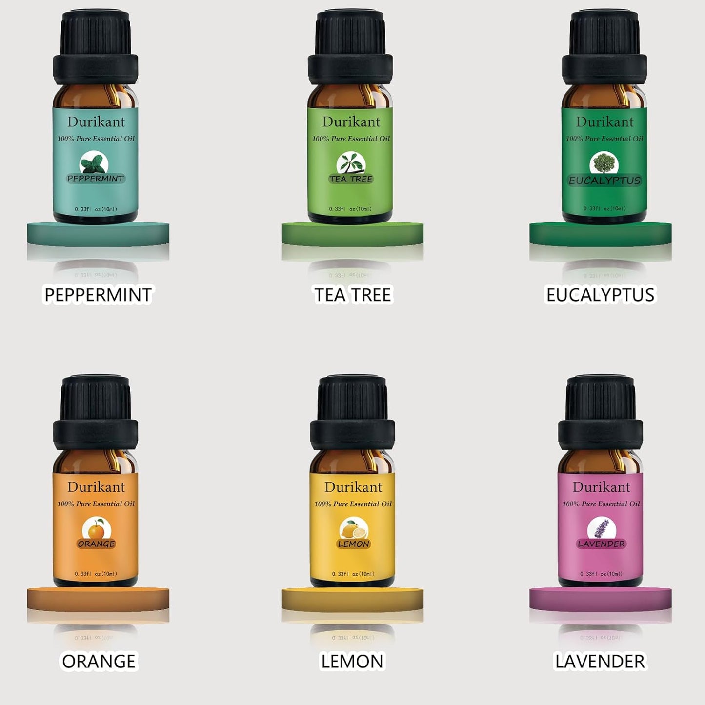Essential Oil Set - 100% Pure Natural, 6-Pack (Tea Tree, Eucalyptus, Lavender, Orange, Peppermint, Lemon Oils) - 0.33 Fl Oz Each