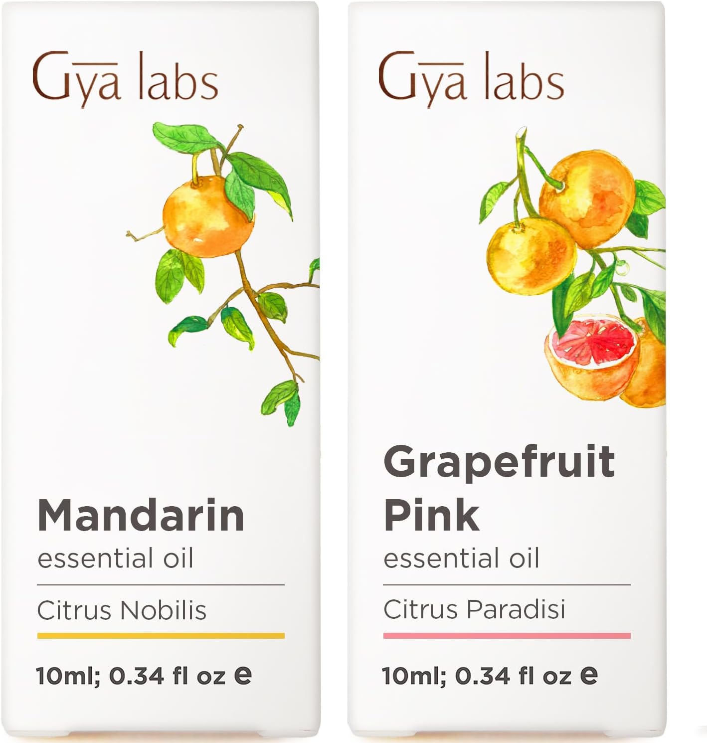 Mandarin Essential Oil for Skin & Grapefruit Essential Oil for Diffuser Set - Aromatherapy Grade Essential Oils Set - 2x0.34 fl oz - Gya Labs