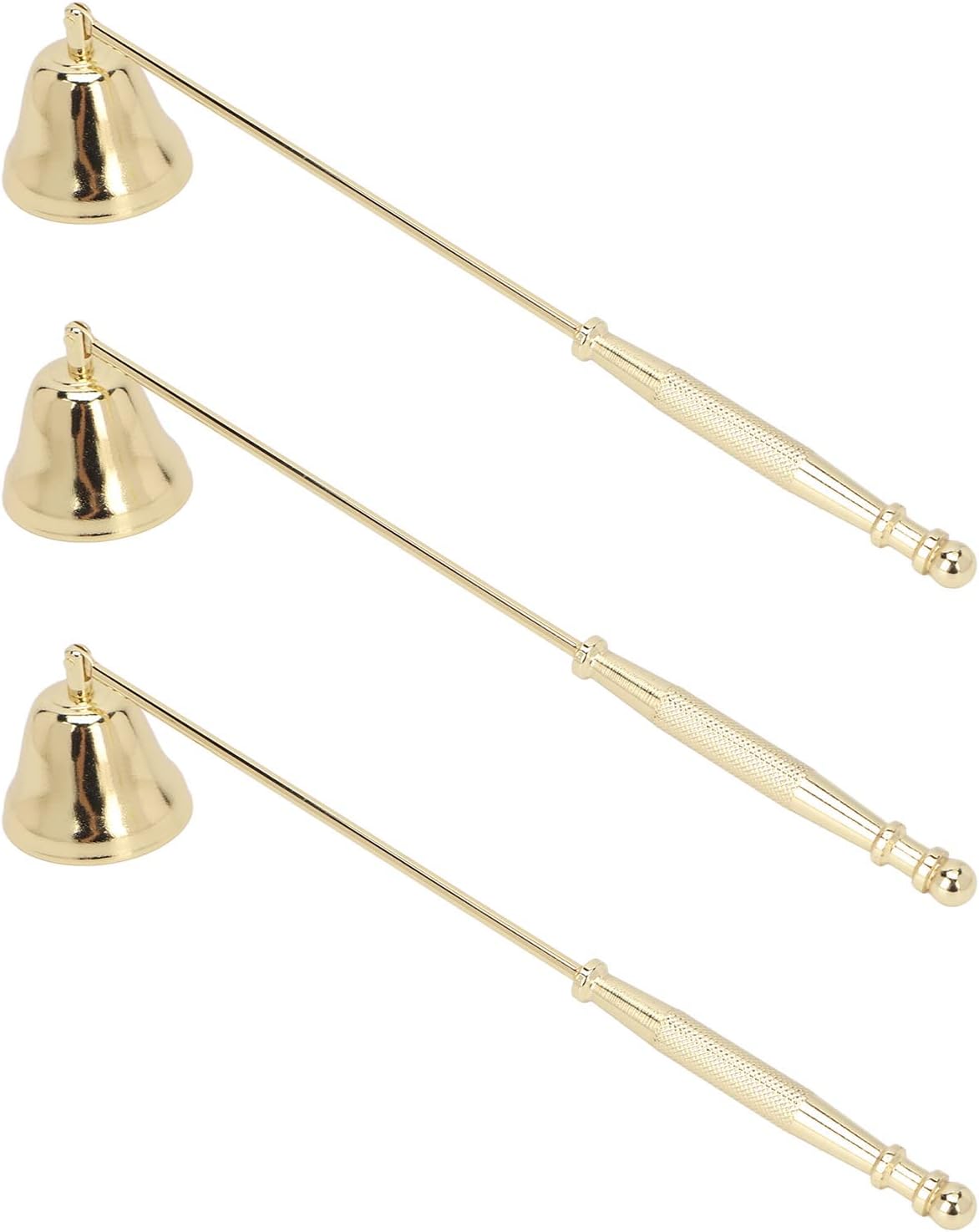 BRRNOO Candle Wick Trimmer and Snuffer, Golden Iron-Plated Bell Shaped Long Handle Candle Extinguisher 3pcs Set for Candle Lovers