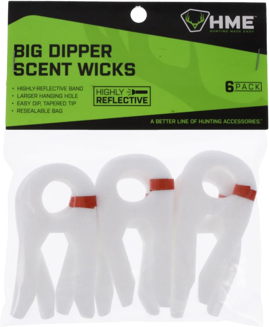 HME Big Dipper Scent Wicks (Pack of 6) | Easy-to-Dip Versatile Scent Wicks with Highly Reflective Orange Bands in Resealable Storage Bag