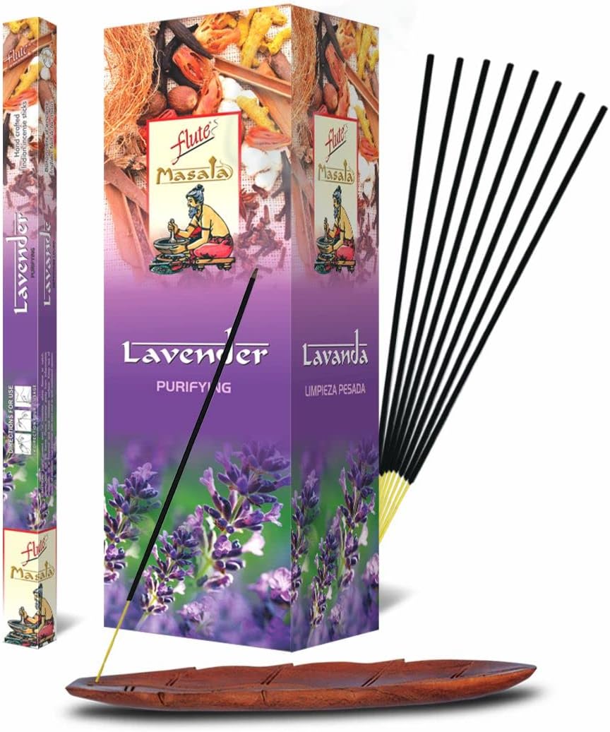 Flute Lavender Masala Incense Sticks | Premium Incense for Deep Relaxation, Sleep and Positive Energy | 7 Sticks/Pack, 25 Packs/Box, 9" 175 Sticks with 45 Mins Burning time