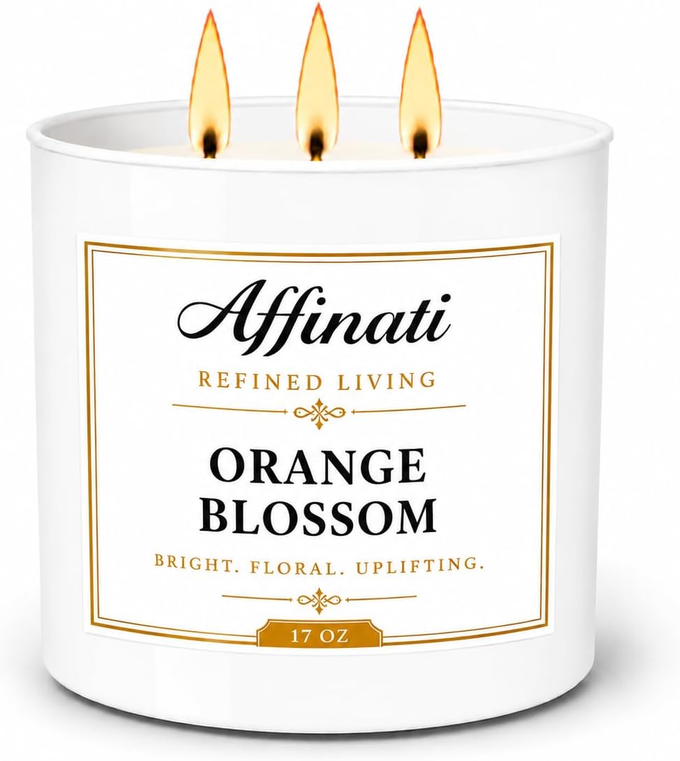 Affinati Orange Blossom 3-Wick Scented Candle – Large Soy Blend Candle, Strong Scent Throw Bright Citrus Floral Aromatherapy Candles, Clean Burning Luxury Home Fragrance Gift