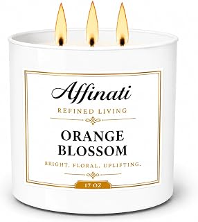 Affinati Orange Blossom 3-Wick Scented Candle – Large Soy Blend Candle, Strong Scent Throw Bright Citrus Floral Aromatherapy Candles, Clean Burning Luxury Home Fragrance Gift