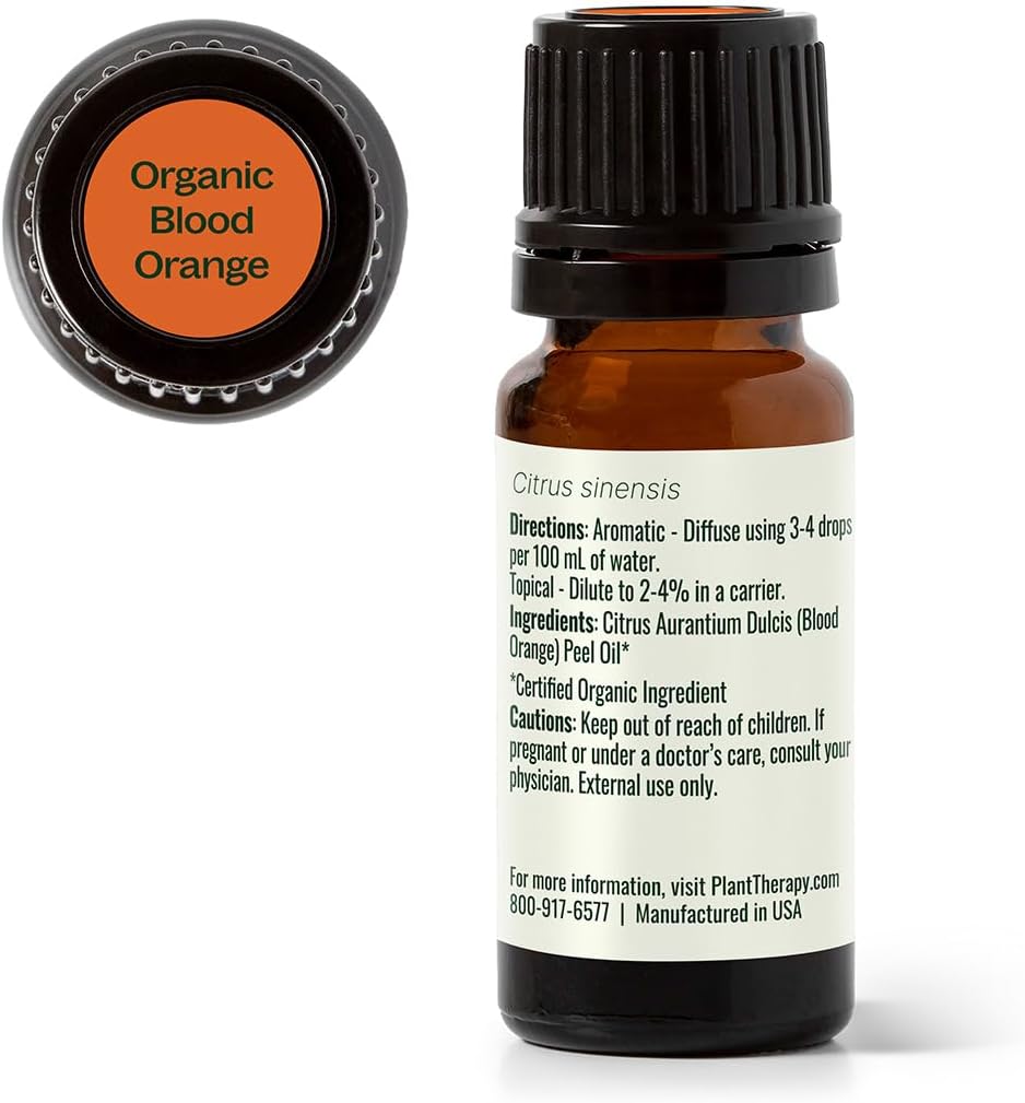 Plant Therapy Blood Orange Organic Essential Oil 10 mL (1/3 oz) 100% Pure, Undiluted, USDA Certified Organic, Energizing and Uplifting Aromatherapy