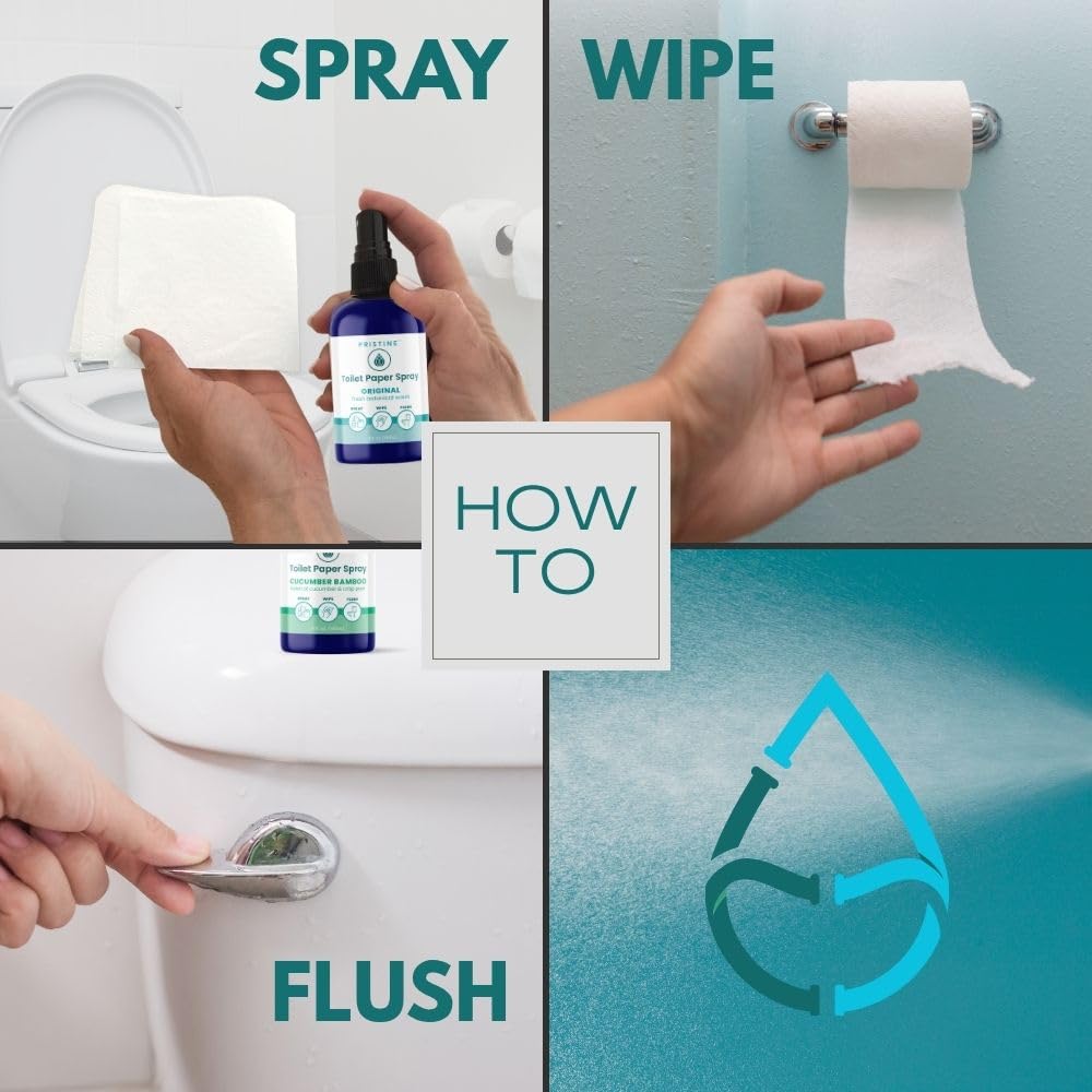 PRISTINE Toilet Paper Spray, As Seen on Shark Tank, Flushable Wipe Alternative, Personal Cleansing Bathroom Spray for Regular Toilet Tissue, Bidet Alternative, Made in USA, Original, 4oz Bottle