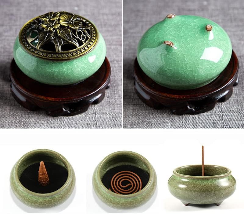 Ceramic Incense Burner, Coil Cone Stick Incense Burner Holder, Home Ornaments Incense Seat, Disc Censer Zen Decor (Fambe Red)
