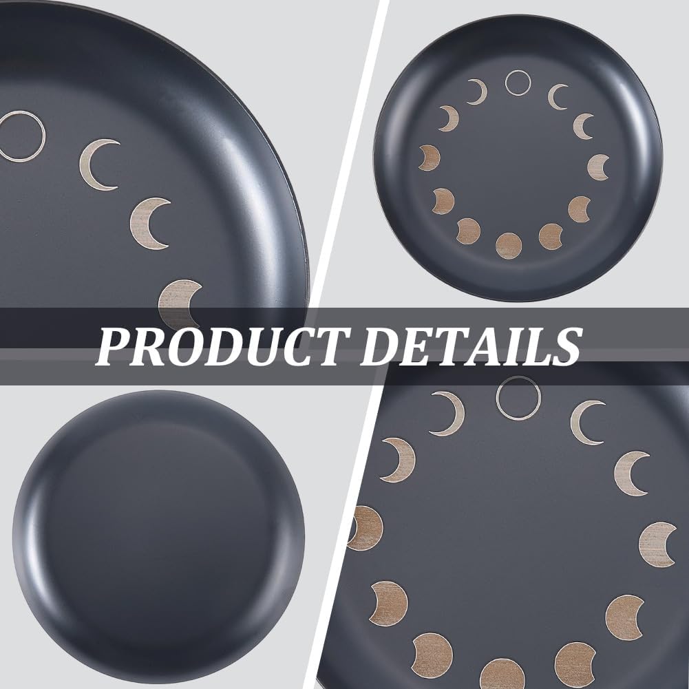 CREATCABIN Moon Phase Altar Ritual Plate Dish Stainless Steel Flat Bowl Black Jewelry Tray Round Tarot Offering Bowl Dish Candle Trinket Holder for Incense Burner Dowsing Divination 4 Inch