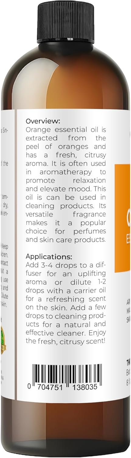 Orange Essential Oil by Velona - 8 Fl Oz | Therapeutic Grade | for Aromatherapy Diffuser, Massage, Skincare, Haircare, Soapmaking | Undiluted
