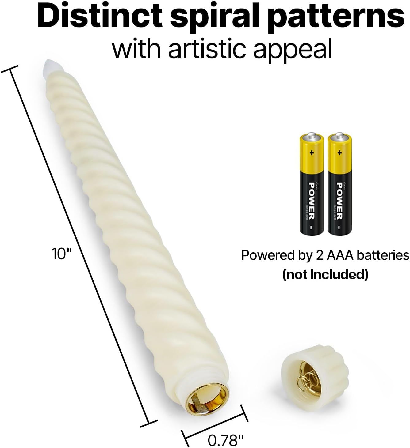 6 Pack Flameless Taper Candles, 10 Inch LED Window Candles | Flickering spiral twisted tapers, remote and timer functionality, ivory faux wax realistic look
