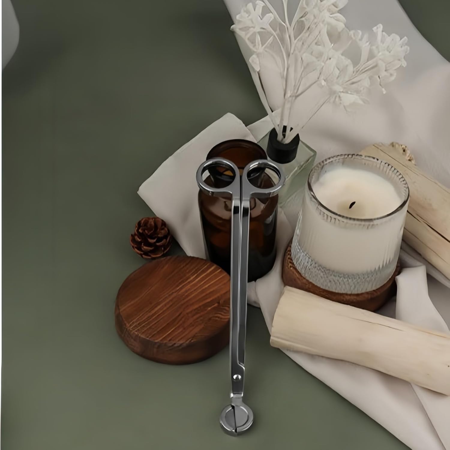 2-in-1 Candle Wick Trimmer and Snuffer Set, 7.87-inch Copper Nickel Plated Tool