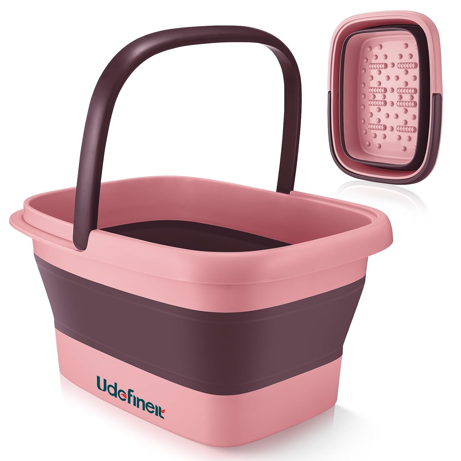 Udefineit Collapsible Foot Bath Basin with Handle, 15L/4 Gallons, Foldable Foot Bath Tub, Foot Soaking Basin with Massage Acupoint, Pedicure Foot Spa Tub for Home Dry Cracked Feet Treatment - Pink