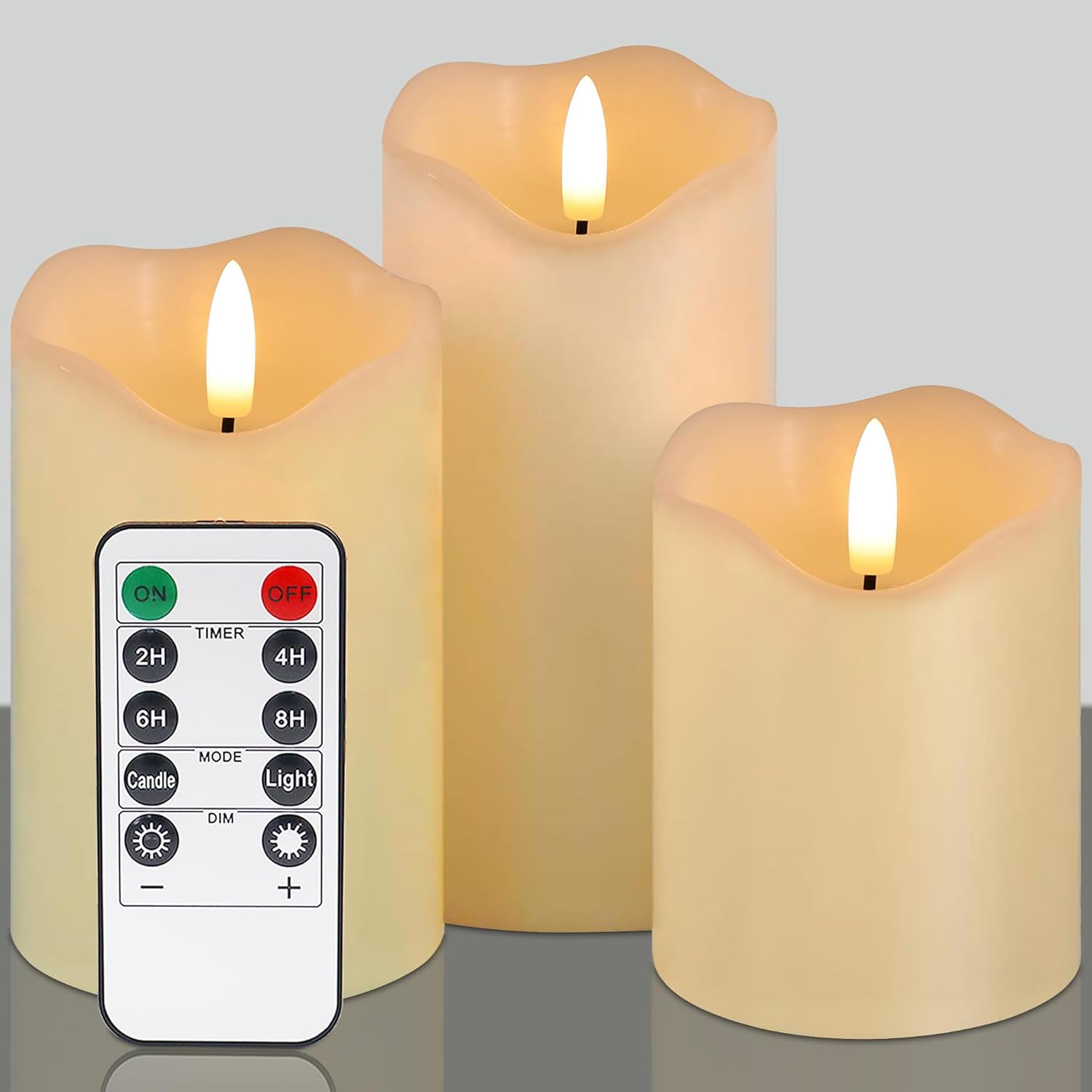 Flickering flameless Candles, Battery Operated Candles with Remote, led Pillar Candles，Electric Candle Set of 3，Christmas Home Wedding Birthday Decor（Ivory White） ﻿ ﻿