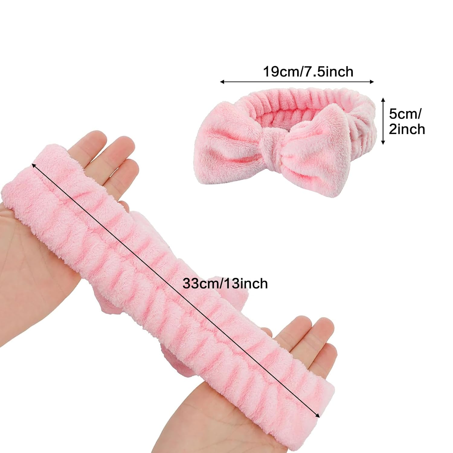 Spa Headbands,Makeup Headbands for Women,Facial Headband Bulk,Soft Coral Fleece Headband for Makeup,Cosmetic Head Wraps,Bow Hair Bands for Face Washing Shower Skin Care (pink, 12pcs)