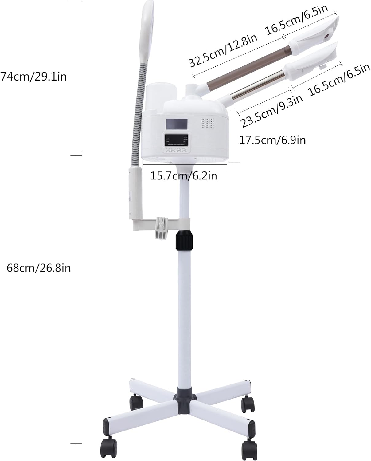 Professional Nano Ionic Hot Cold Facial Steamer with LED Magnifying Lamp, Adjustable Height, Rolling Wheels, 360° Nozzle, for Home Salon Spa Skin Care