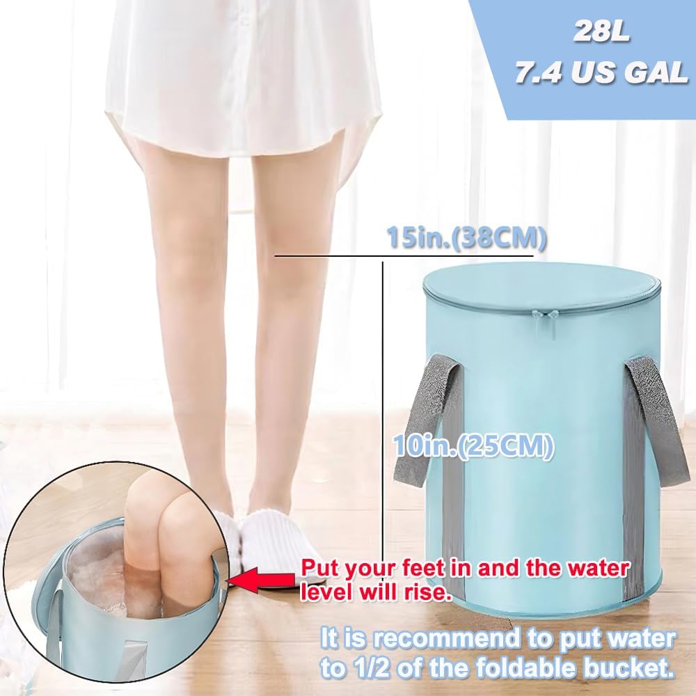 Insulated Collapsible Foot Soak Tub Foldable Bucket Home Travel Pedicure | Heat Retain insulated leakproof foldable basin for foot soak, water storage, laundry, pet bath and outdoor shower