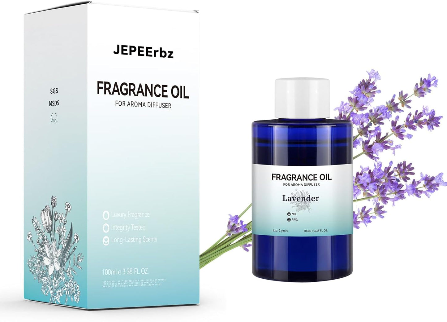JEPEErbz Lavender Essential Oil Pure for Diffuser (100ml / 3.4oz), Natural, Long-Lasting, Luxury & Sophisticated Scent, Ideal for Hotel Inspired Spaces