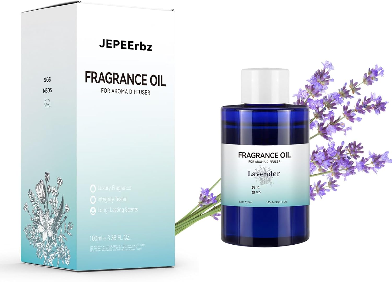 JEPEErbz Lavender Essential Oil Pure for Diffuser (100ml / 3.4oz), Natural, Long-Lasting, Luxury & Sophisticated Scent, Ideal for Hotel Inspired Spaces