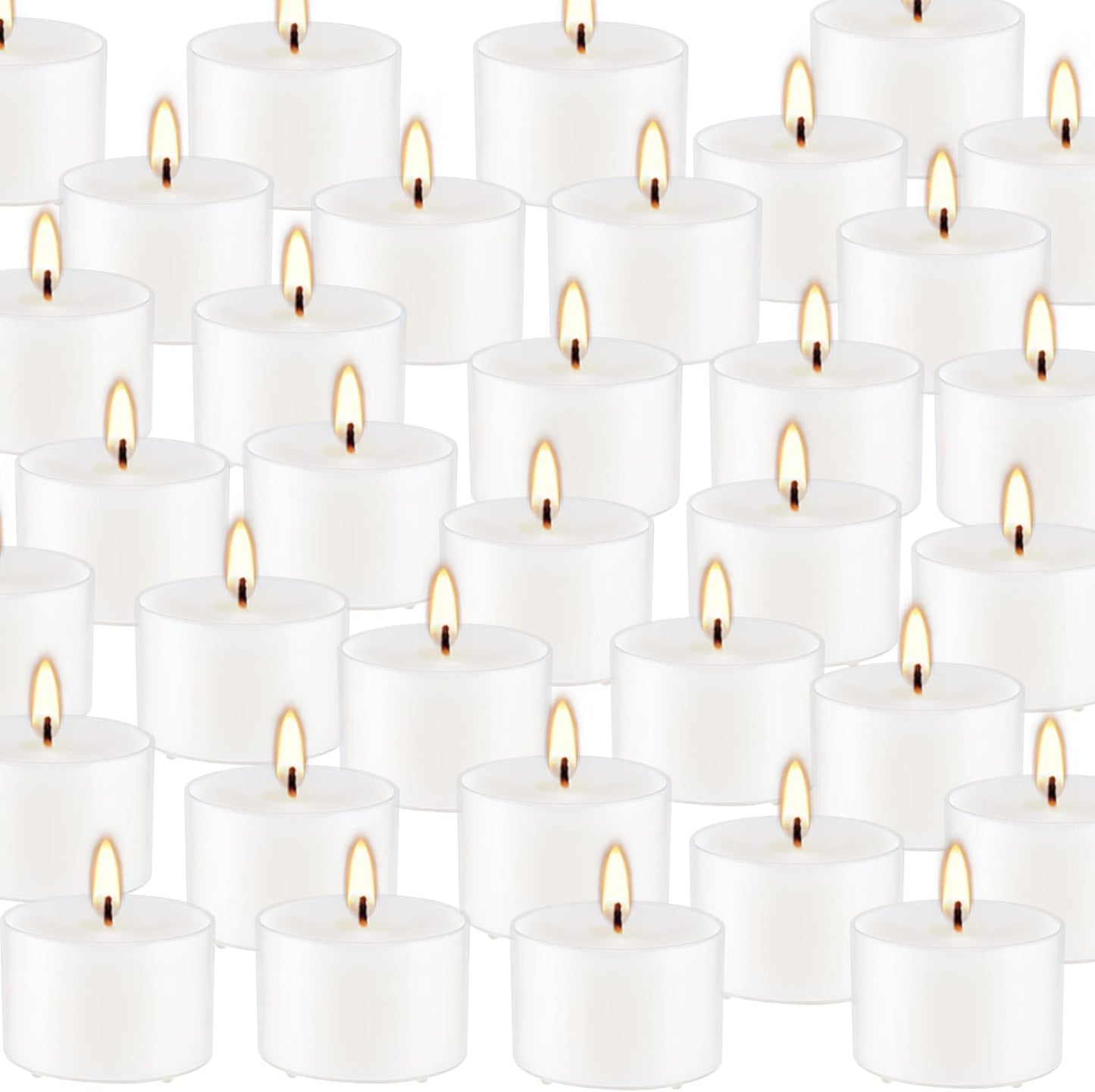 Set of 50 White Scented Tealight Candles Bulk, Vanilla Fragrance Wax with Clear Container, for Restaurant Dinner Weddings Baby Showers, Long Burning, 8 Hours