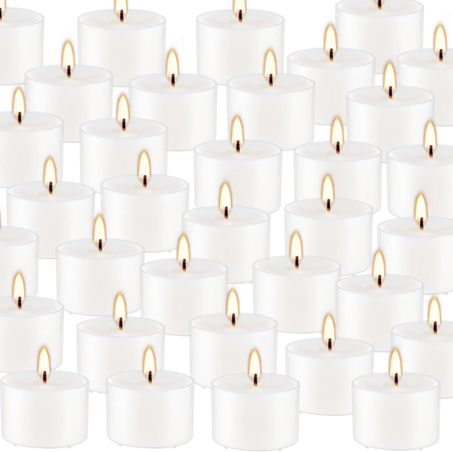 Set of 50 White Scented Tealight Candles Bulk, Vanilla Fragrance Wax with Clear Container, for Restaurant Dinner Weddings Baby Showers, Long Burning, 8 Hours