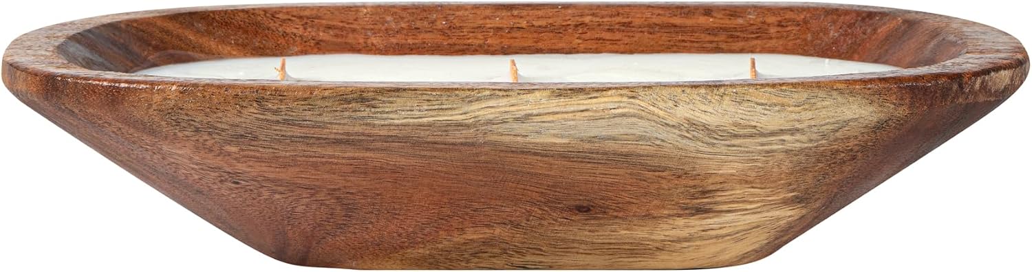 Restaurantware-Coco Casa 9.1 x 5.5 x 2 Inch Wood Dough Bowl Candle, 1 Hand Poured Bread Bowl Candle - Coconut Mango Fragrance, Double Wax Blend, Soy Wax Scented Candle, Wooden Wick