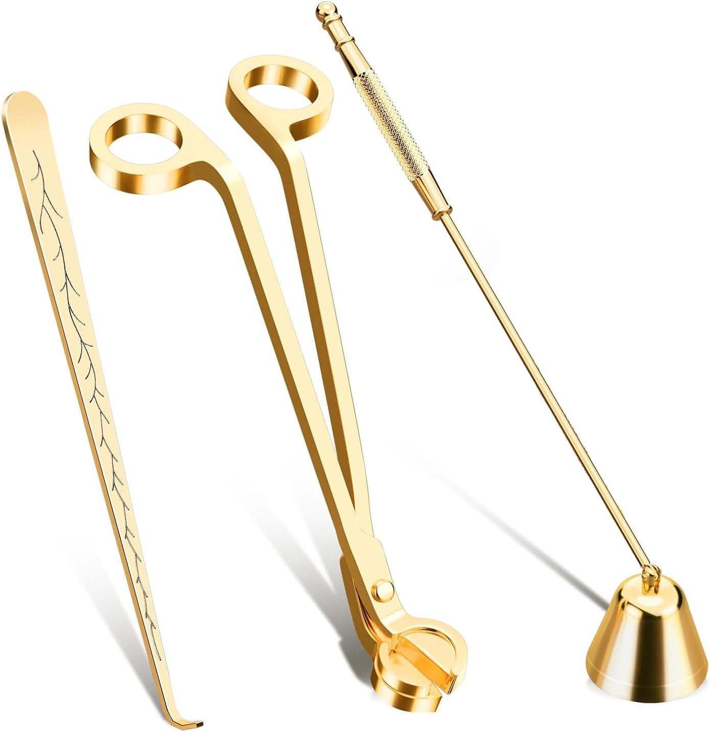 3 Pack Candle Wick Trimmer, 3 in 1 Candle Accessories Set, Candle Wick Trimmer, Candle Snuffer, Candle Wick Dipper, Candle Wick Cutter Tools Gift Set (Golden)