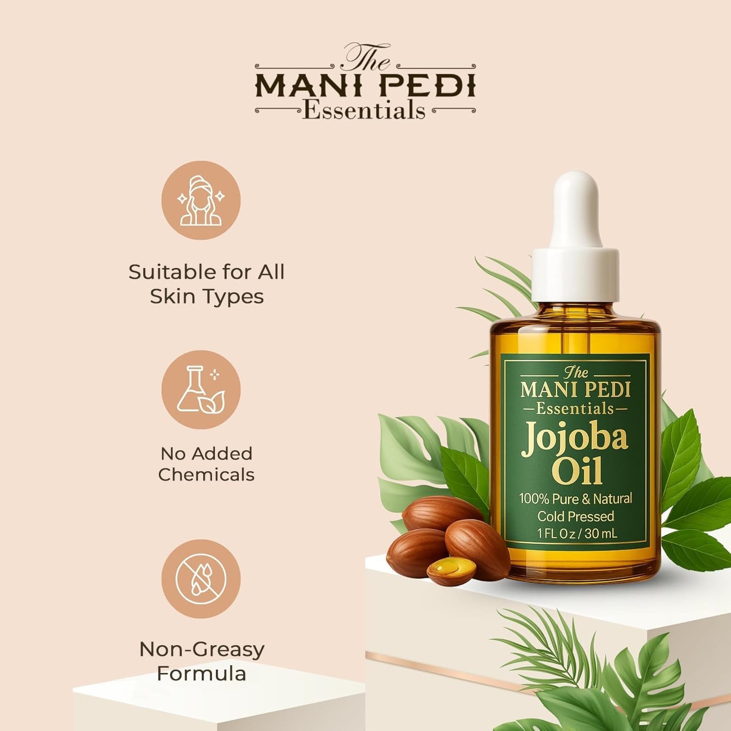 TMPE 100% Pure Jojoba Oil, Cold Pressed, Non-Comedogenic Moisturizing Oil for Hair, Face, Skin & Nails - 1 fl oz