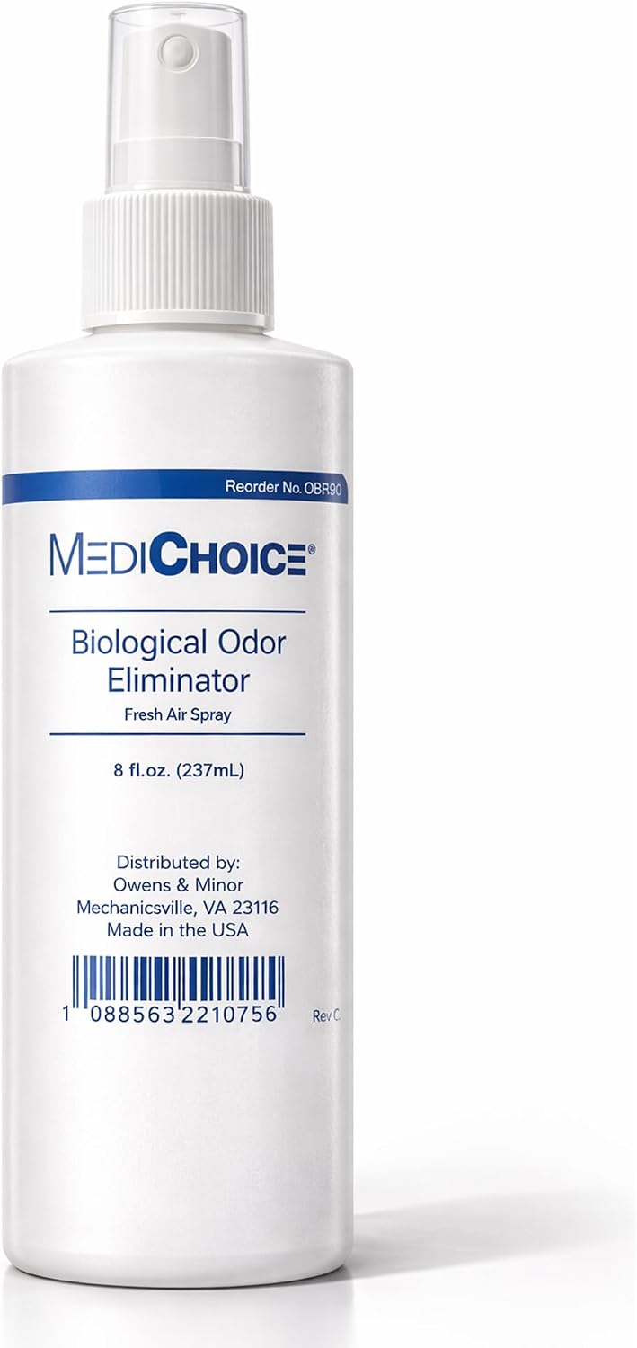 MediChoice Biological Odor Eliminator Spray, 8 Oz Fresh Scent Pump Bottle - Dye Free, Quick Drying, Ideal for Fabric, Skin, Hair - Odor Neutralizer for Home, Hospital, Health Care Clinic