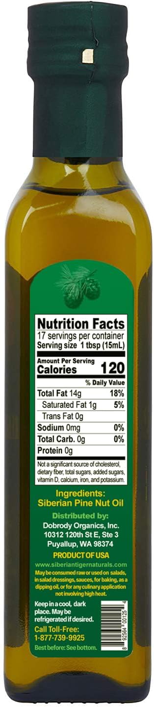 Extra Virgin Siberian Pine Nut Oil, 8.5 oz. Bottle - Premium Quality, Unrefined, 100% Natural - Supports Healthy Digestion and Overall Wellness