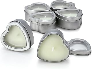 DEYBBY Jasmine Scented Soywax Tealight Candles, White Heart Shaped Aromatherapy Candles Gifts Tins for Women, Mother, Wife, Lover (Pack of 6)