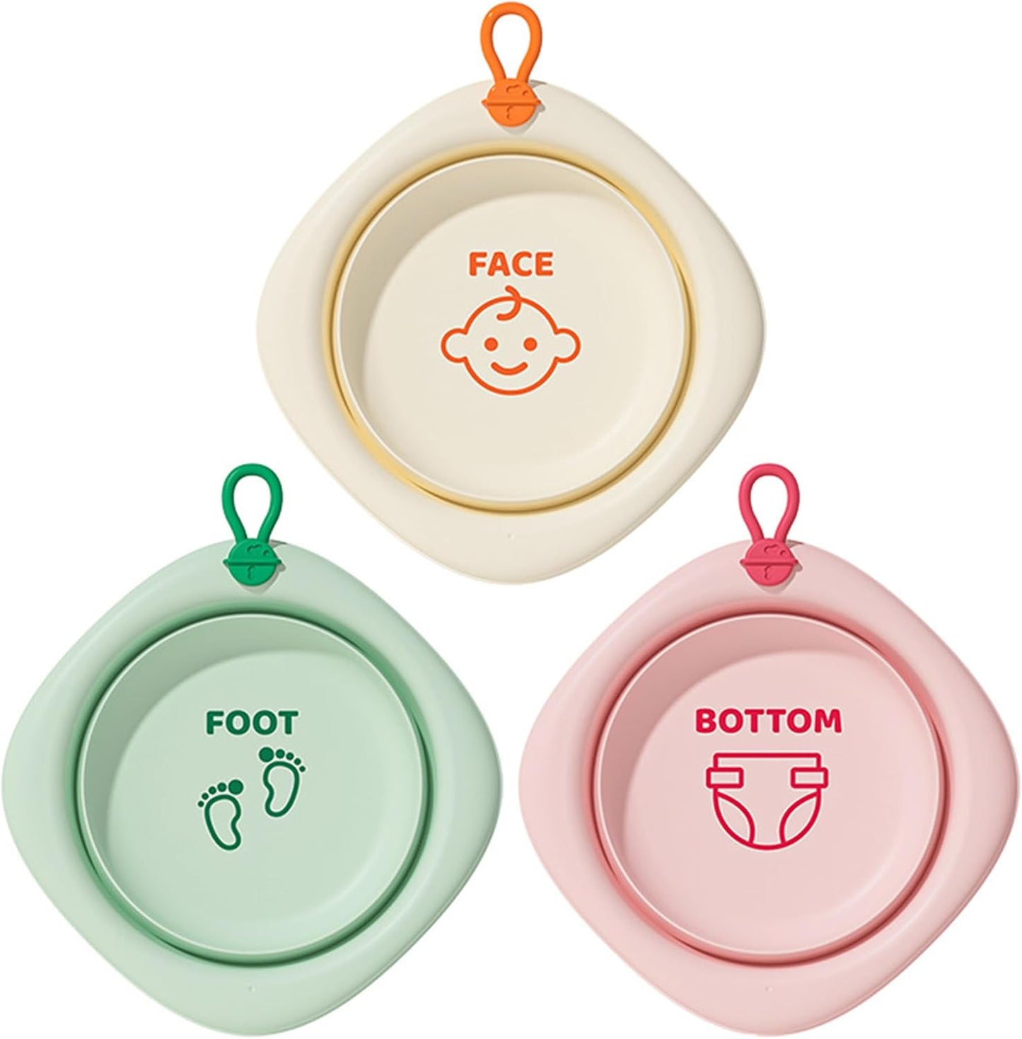 3-Pack Collapsible Wash Basin Set, Portable Foldable Plastic Basins for Baby Bottles, Kids, Camping, Travel, and Laundry