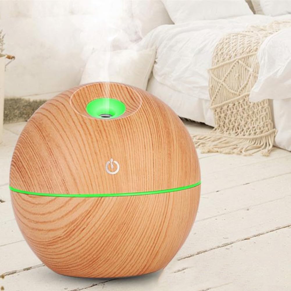 Portable USB Essential Oil Diffuser 130ml Ultrasonic-Humidifier with Colorful Lights Wood Grain Aromatherapy Mist Maker for Home Office Car Travel Relaxation Aromatic Therapy Air(Light wood grain)
