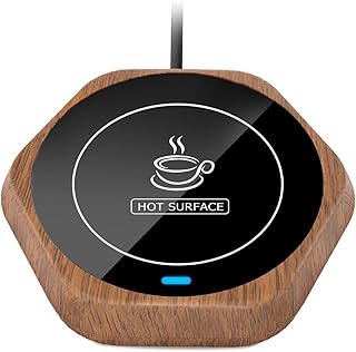 Coffee Mug Warmer: Smart Beverage Heating Plate Candle Wax Cup Warmer Electric Thermostat Coaster for Hot Coffee Milk Tea Water Cocoa Desk Home Office Use (R1 Wood Grain)