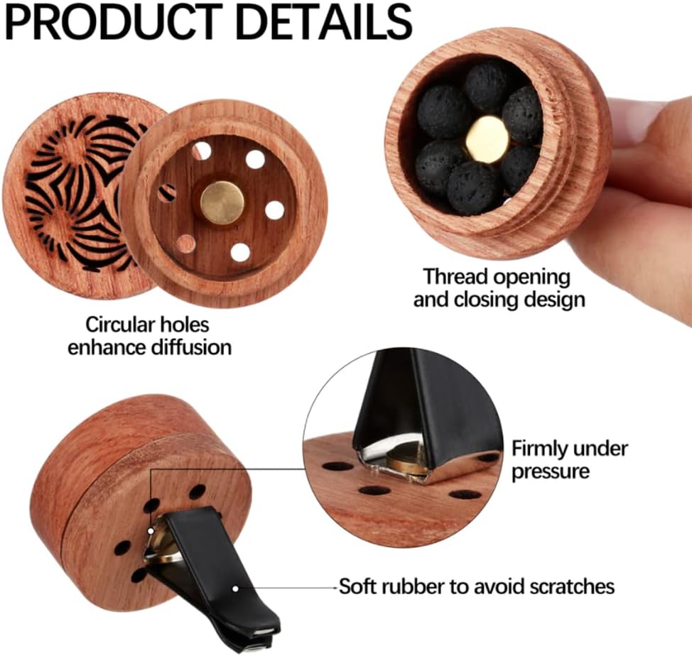2 Pcs Wooden Essential Oil Aroma Diffuser Portable Mini Diffuser with Lava Stone Scent Diffuser Clip Air Freshener Used in Office Bedroom